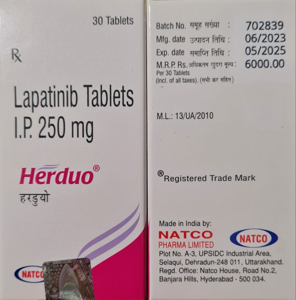 Lapatinib 250 mg film-coated tablets, 30 tablets — generic (India) (Tykerb/Tyverb-equivalent)
