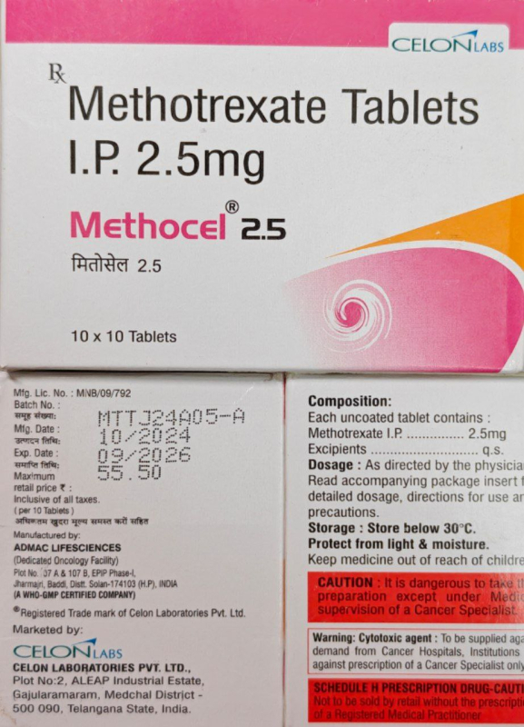 Methotrexate 2.5 mg tablets, 100 tablets — generic (India)