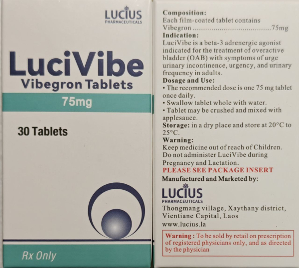 Vibegron 75 mg film-coated tablets, 30 tablets — generic (Bangladesh) (Gemtesa-equivalent)