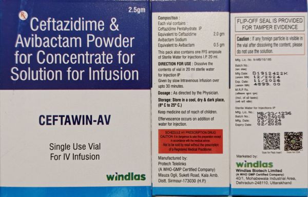 Ceftazidime 2 g / avibactam 0.5 g powder for solution for infusion, 1 vial — generic (India) (Zavicefta-equivalent)