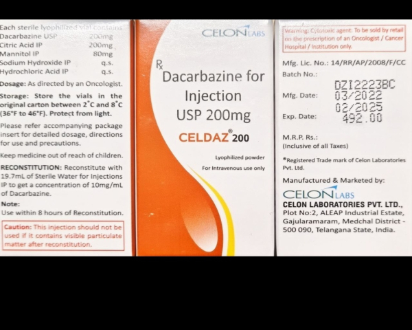 Dacarbazine 200 mg powder for solution for injection (IV), 1 vial — generic (India)